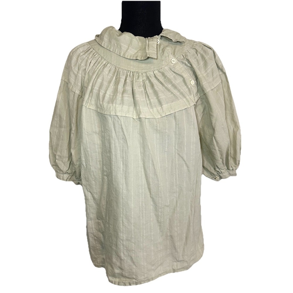 Made In Italy Women‎ IT 42 US M Green Puff Sleeve Asymmetrical Neck Top Cottage